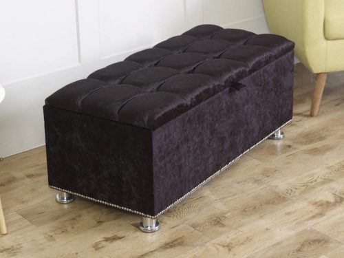 CUBE 8 BUTTON STUD/PINS CRUSHED VELVET OTTOMAN BOX BENCH STOOL SEAT STORAGE – VARIOUS COLOURS