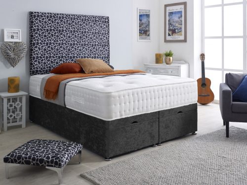 Crocodile Design Crush Velvet Ottoman Divan Bed – All Sizes – BLACK