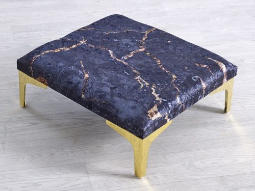 MARBLE GRANITE PRINT CRUSHED VELVET FOOTSTOOL